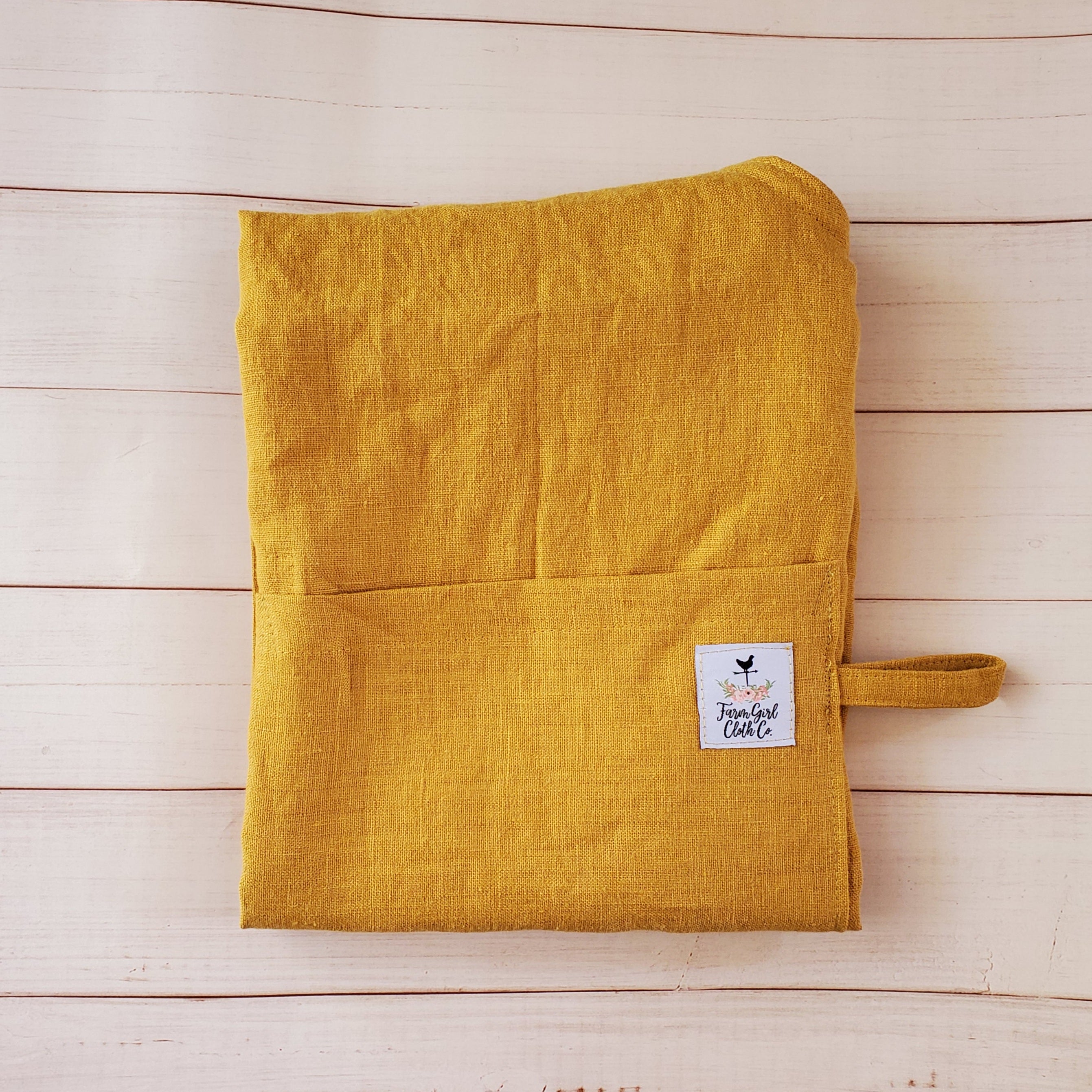 Sunny Yellow 100% Linen Japanese Apron/Ready to Ship/Short Length/Fan cheapest or Shell Print